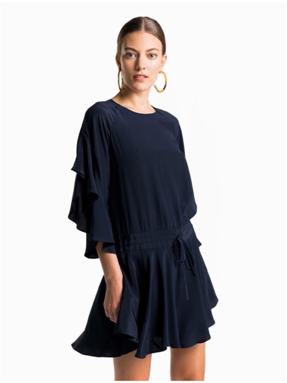 A.L.C. Cannon Draped-sleeves Silk Mini Dress In Midnight 10 - Picture 2 of 14